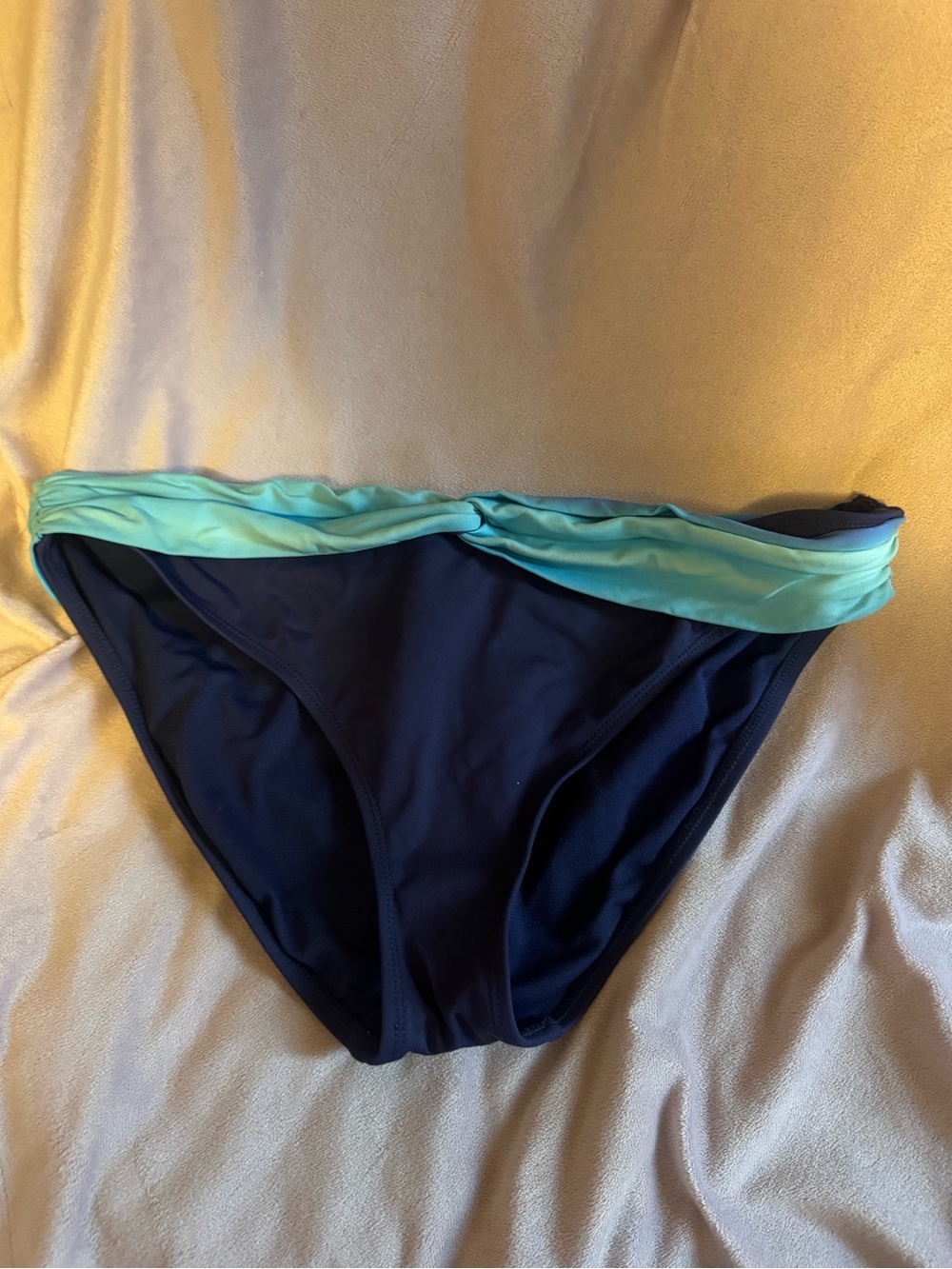 Liz Claiborne Navy Bikini Bottom with Aqua Band